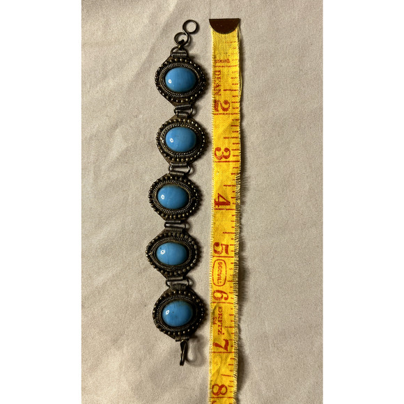 Chunky Turquoise Large Stone Silver Plated Bracelet Roman Slave Cuff Lot of 6‎ - Picture 4 of 16